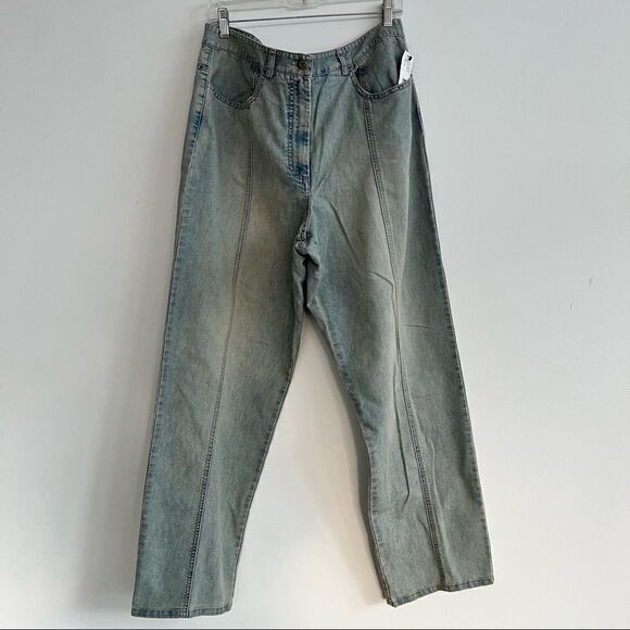 DKNY Light Wash High Rise Front Seam Split Hem Straight Leg Denim Size 14W NWT - Picture 10 of 10